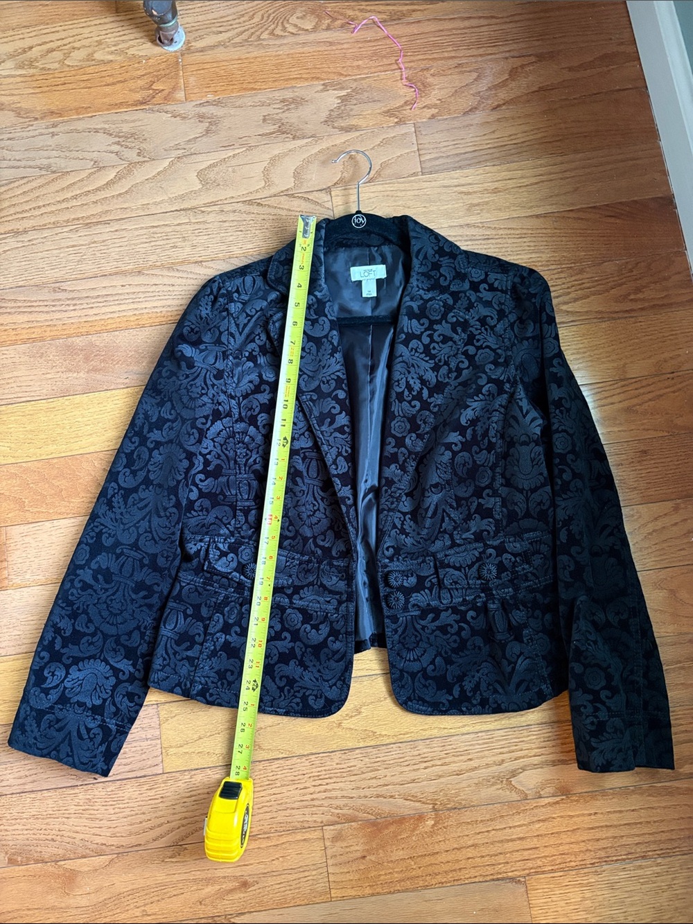 LOFT Black Patterned Velvet Blazer Jacket - Picture 11 of 11